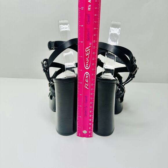 Saint Laurent Platz 38/ US 8 Multi Buckle Strappy Platform Sandal Black Leather - Picture 11 of 14